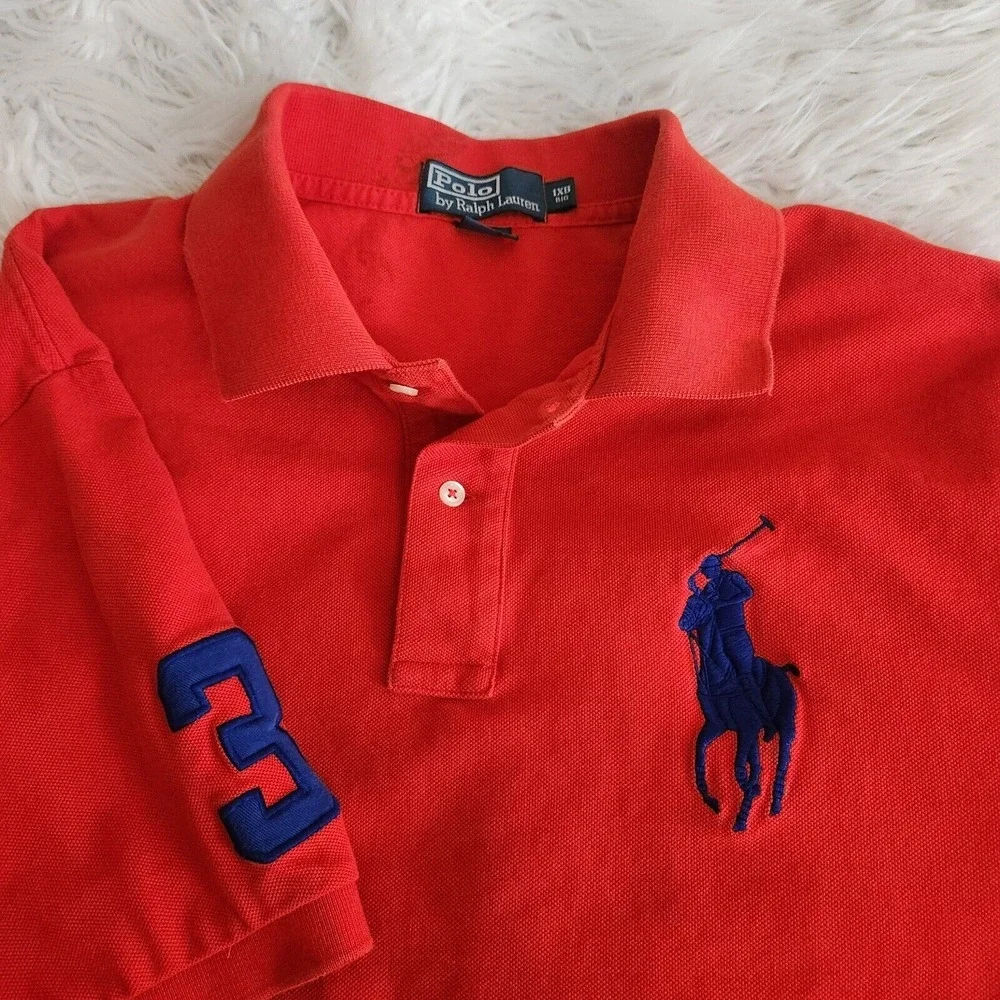 Vtg Polo Ralph Lauren Polo Shirt‎ Mens 1XB Big Duel Match 3 Big Pony Red